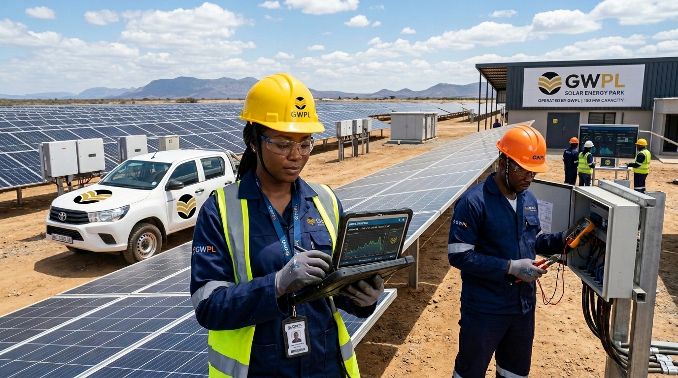 Engineers inspecting solar panels